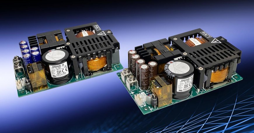 600W Class I and Class II 3”x 5” medical and industrial power supplies offer efficiencies up to 96%